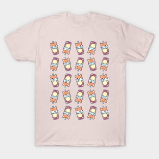 Cute Kawaii Little Baby Fox in Bubble Cup Pattern T-Shirt